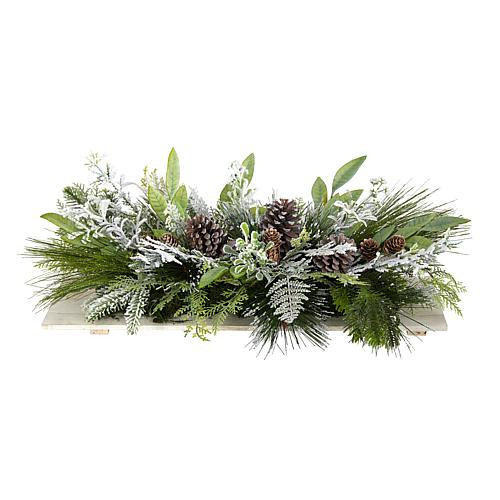 Nearly Natural 26” Holiday Flocked Winter Table Arrangement | HSN