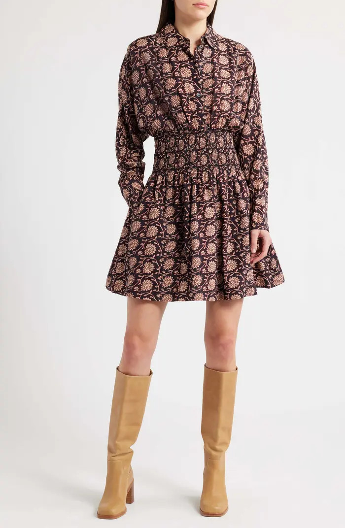 Shirred Floral Mini Shirtdress | Nordstrom