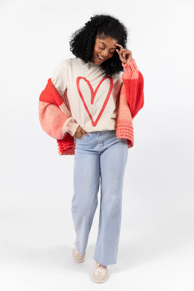 Heart Sketch Ivory Comfort Color Graphic Tee | Pink Lily
