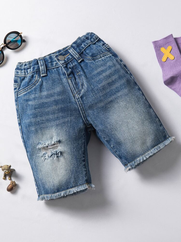 New
     
      Toddler Boys Bleach Wash Ripped Raw Hem Denim Shorts | SHEIN