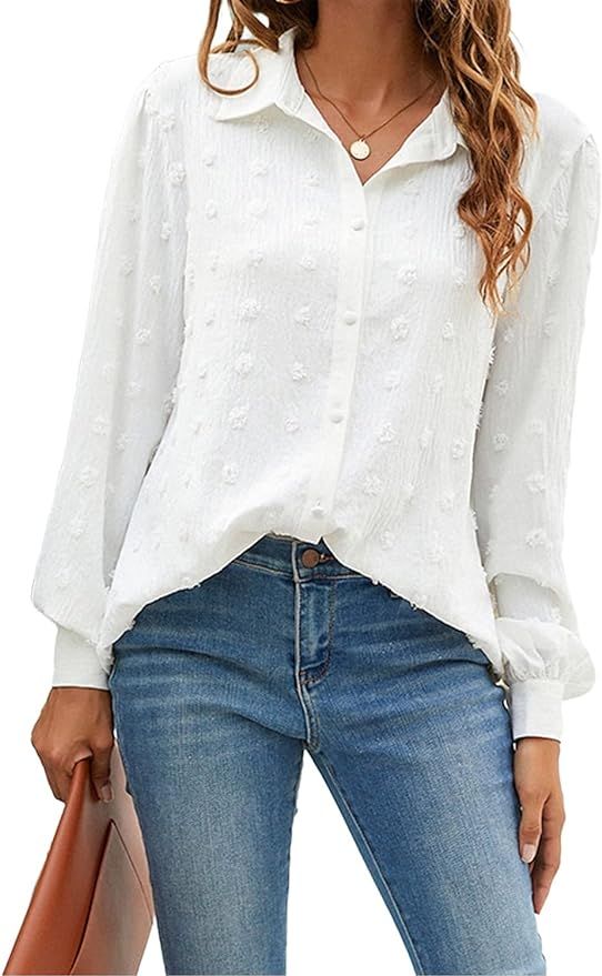 Blooming Jelly Womens Button Down Shirts White Long Sleeve Collared Business Casual Tops Work Blo... | Amazon (US)