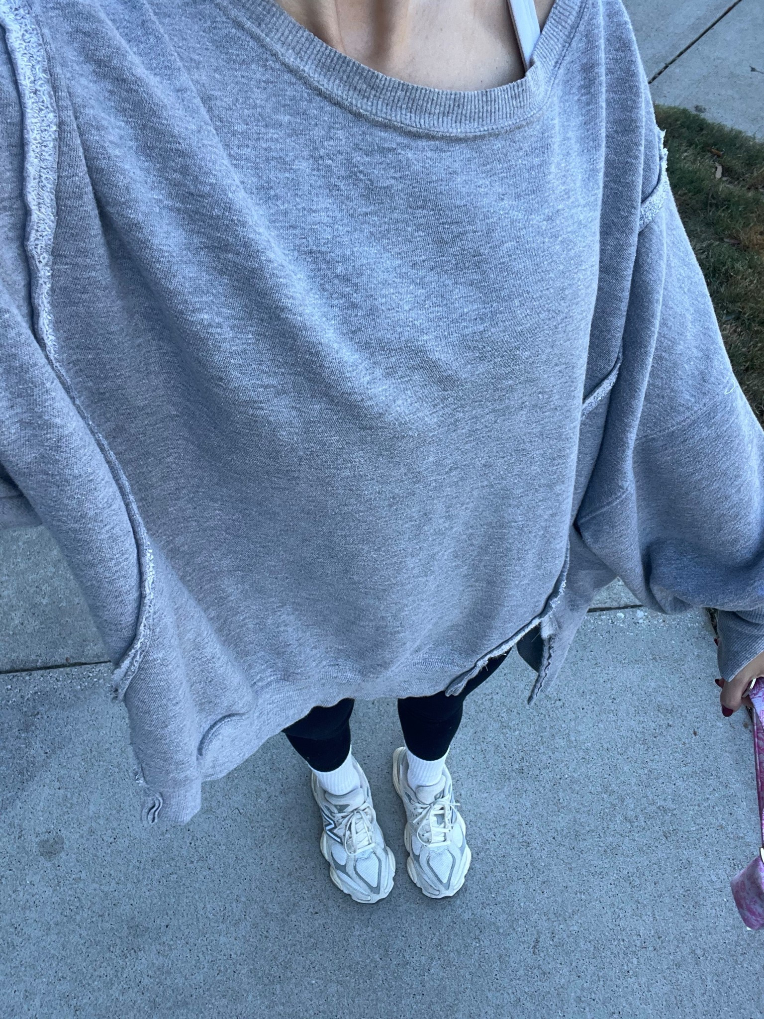 Free people off the shoulder grey sweatshirt, black leggings, white Pilates socks, new balance women’s sneakers 

#LTKActive #LTKFindsUnder100 #LTKFindsUnder50