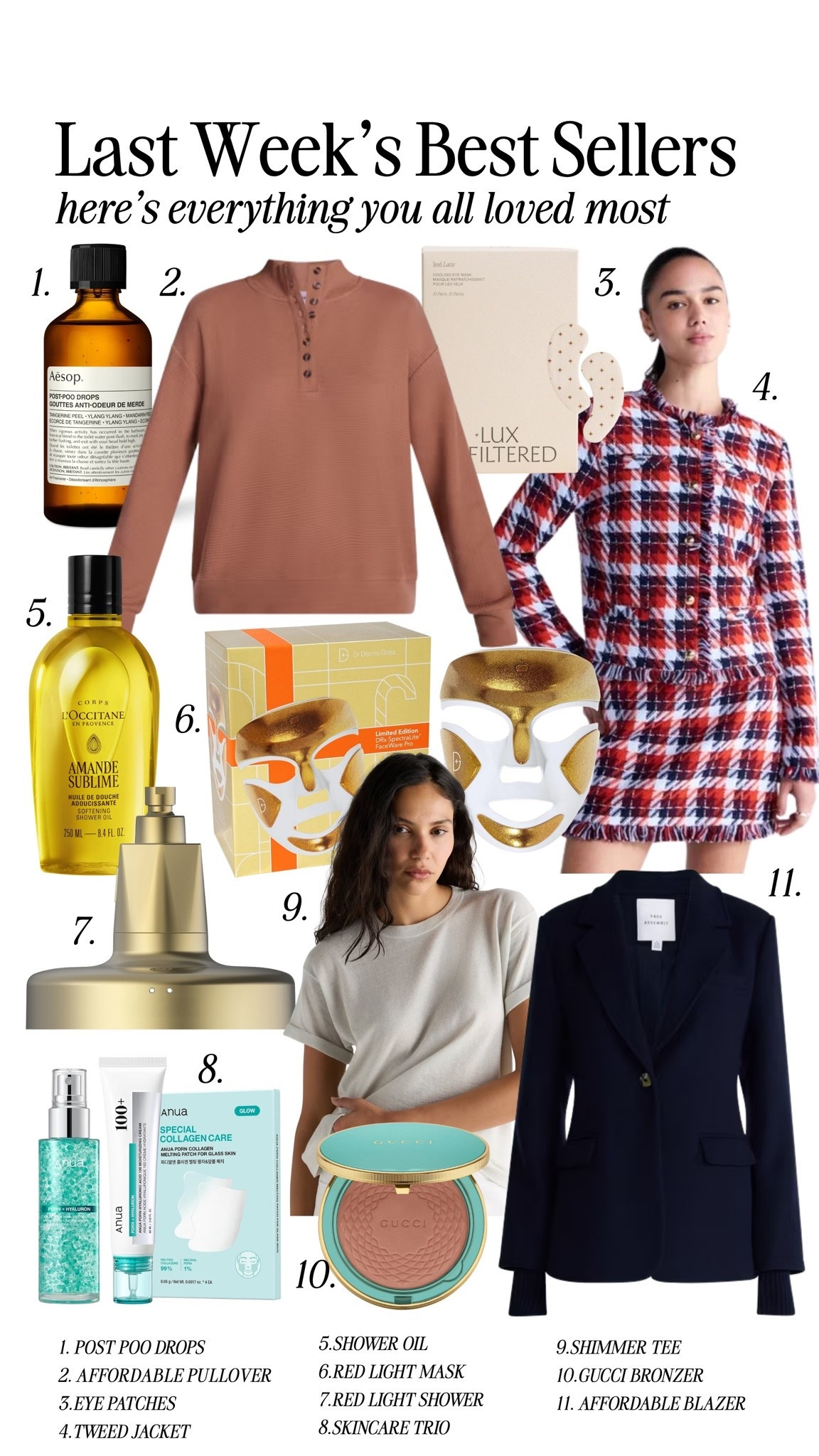 This week’s bestsellers. So many great items for holiday gifting and items for you as well. 

Ash sizing: 
Height: 5’6”
Weight: 140
Tops: medium
Bottoms: medium 

Em sizing:
Height: 5’6”
Weight: 115
Tops: small
Bottoms: small