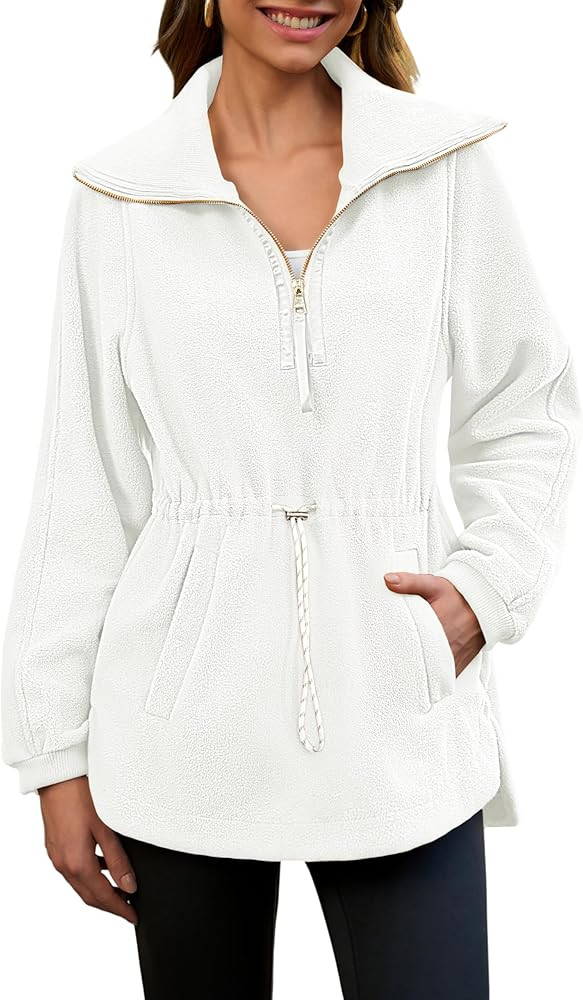 Fisoew Womens Sherpa Fleece Sweatshirt Fuzzy Long Sleeve Half Zip Pullover Drawstring Waist Winte... | Amazon (US)