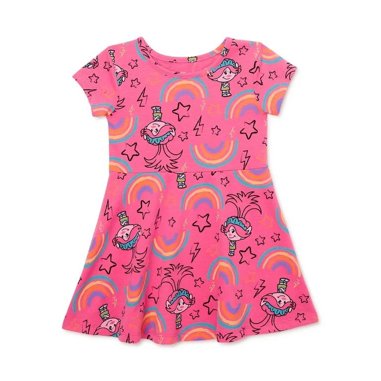 Trolls Toddler Girl Print Skater Dress, Sizes 12M-5T | Walmart (US)