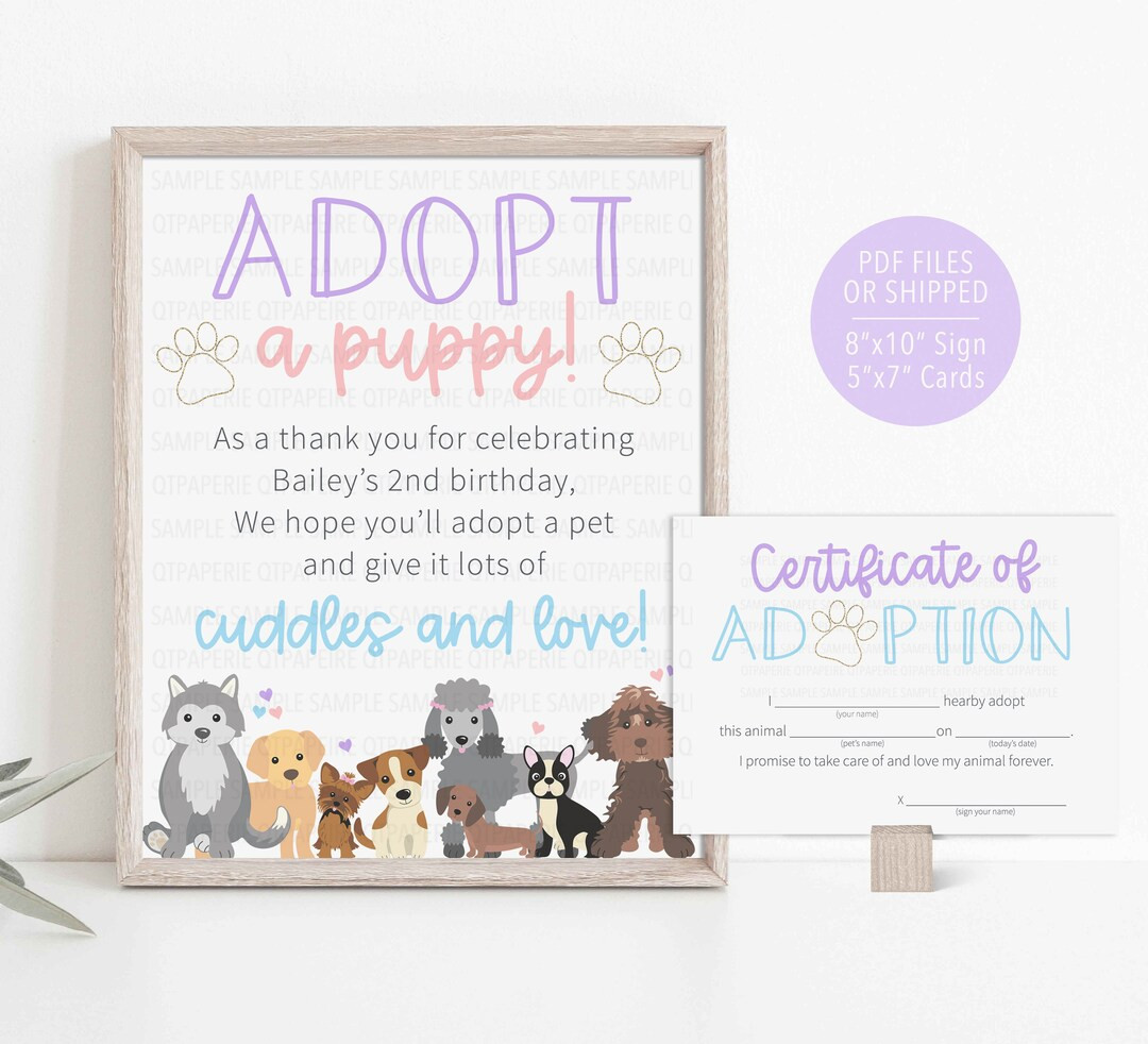 Adopt a Puppy Sign, Puppy Adoption Certificate, Puppy Birthday, Dog Animal Adoption, Stuffed Dog ... | Etsy (US)