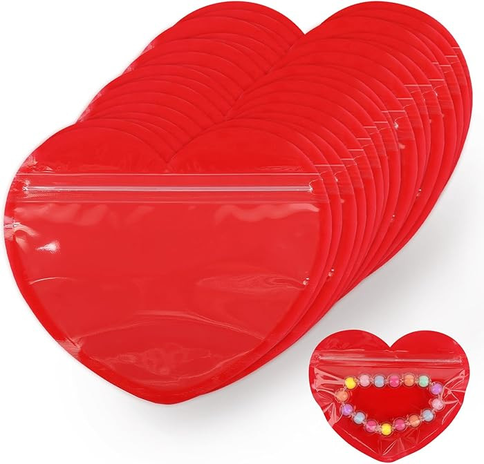 100pcs Small Bags for Small Business, 3.5x5 inch Heart-Shaped Jewelry Bags Clear Mylar Ziplock Ba... | Amazon (US)