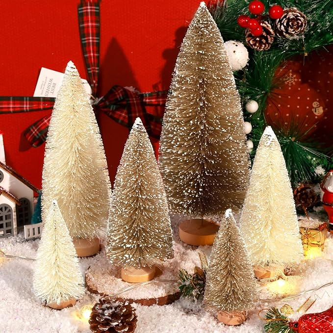 Hatisan 6pcs Mini Christmas Trees Decorations Small Bottle Brush Trees with Wooden Base, Artifici... | Amazon (US)