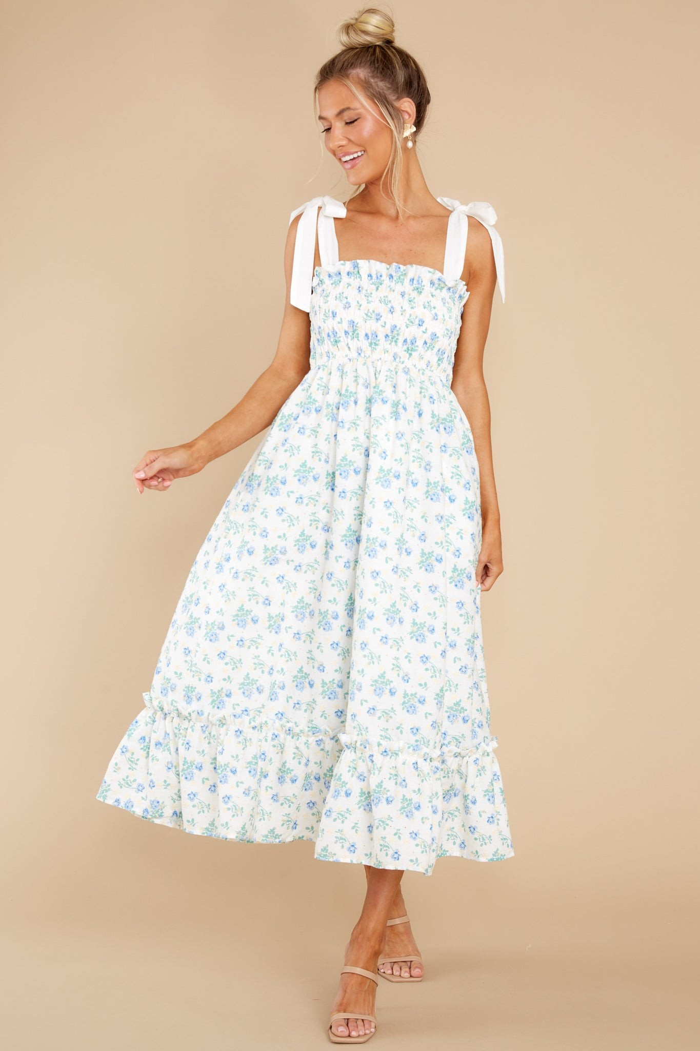 Camera Shy Blue Floral Print Midi Dress | Red Dress 