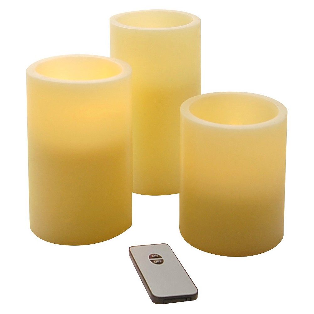 3ct Wax LED Remote Control Flickering Round Candles - Lumabase , White | Target
