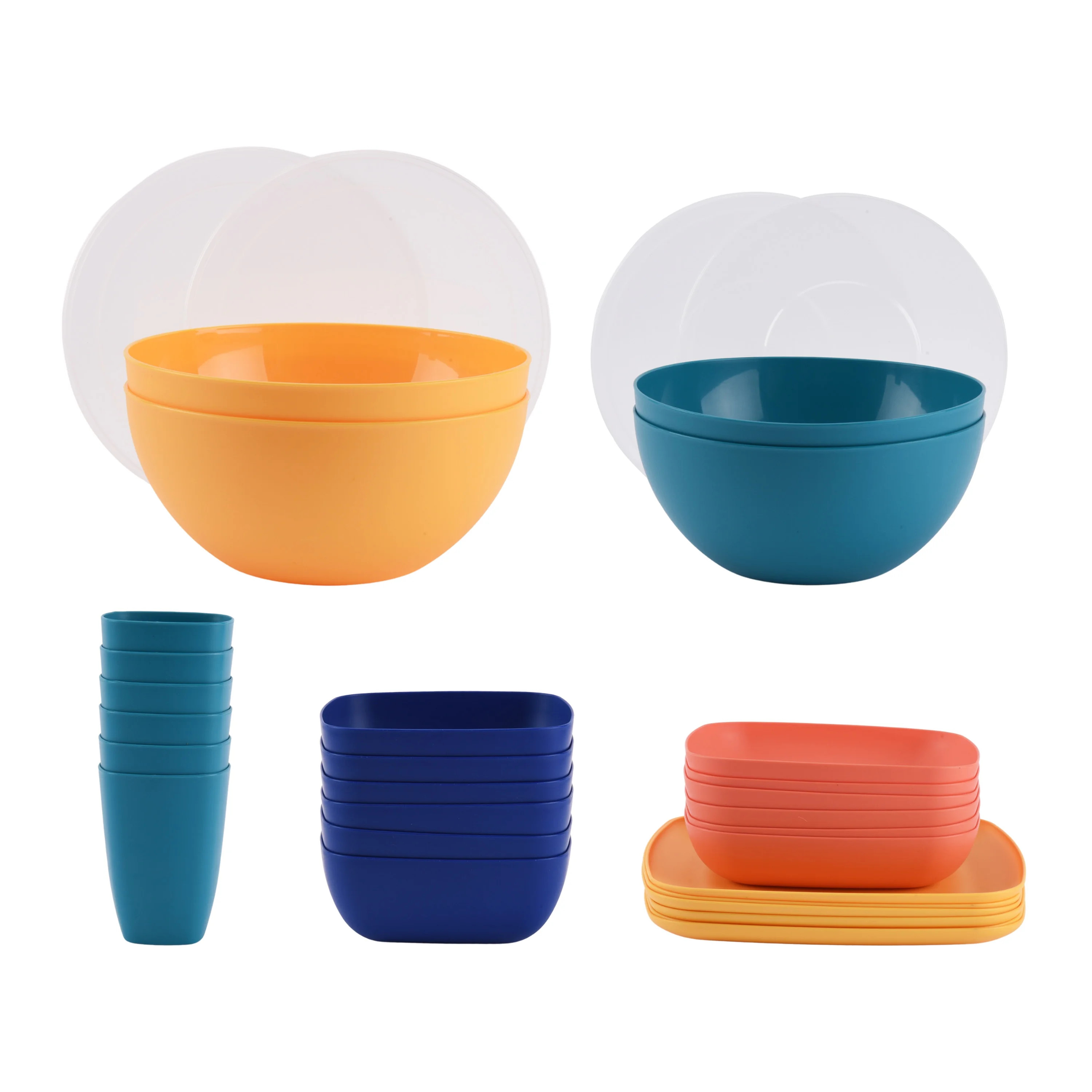 Mainstays 32-Piece Plastic Square Dinnerware Bundle Set, Assorted Colors - Walmart.com | Walmart (US)