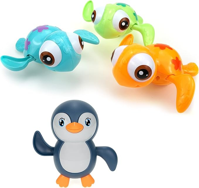 Wind-up Bath Toys Bundle (4pcs) : Swimming Sea Turtles (3pcs) & Penguin (Blue) for Kids 18M+ | Amazon (US)