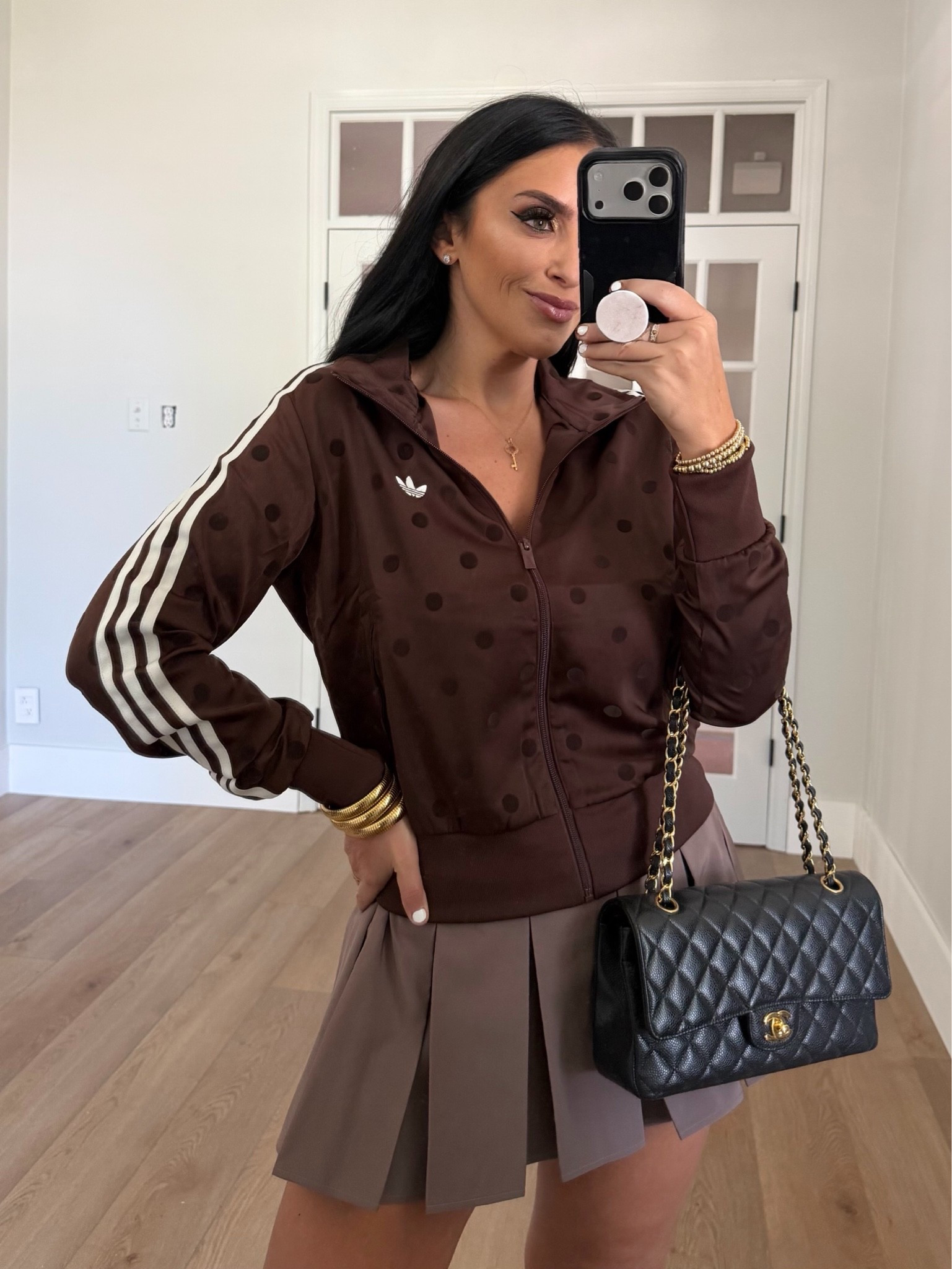 adidas Originals Women's Satin Polka Dots Track Top. Adidas woven skirt wearing size small