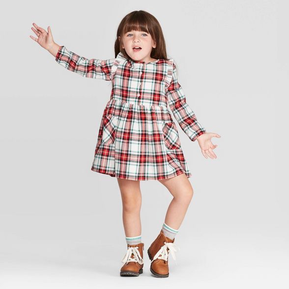 Toddler Girls' Long Sleeve Plaid Dress - Cat & Jack™ Cream/Red | Target