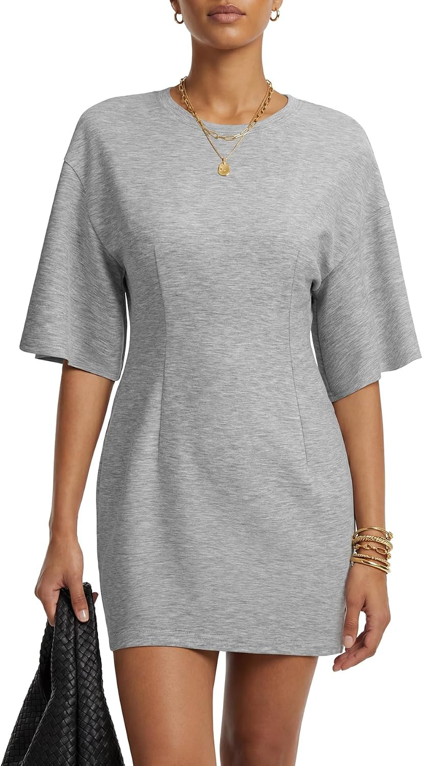 LYANER Women's Round Neck Half Sleeve Cute Mini Dress | Amazon (US)