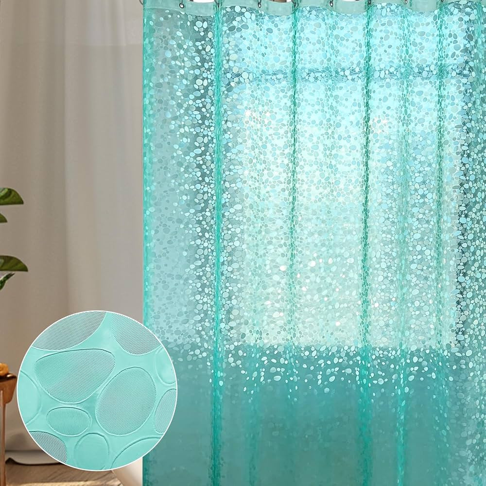 WELTRXE 8G EVA Clear Teal Shower Curtain with 3D Pebbles Design, 72x72 Inches Plastic Waterproof ... | Amazon (US)