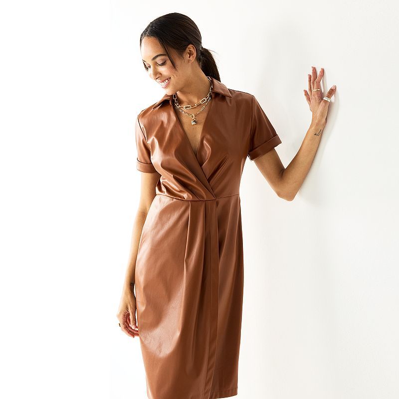 Women's Nine West Faux-Leather Midi Dress, Size: XL, Med Brown | Kohl's
