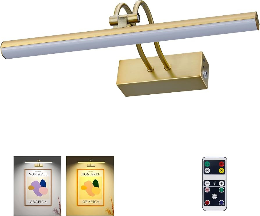 Picture Light,5000mAh Battery Operated Wall Sconce,16inch Art Light,Brass | Amazon (US)