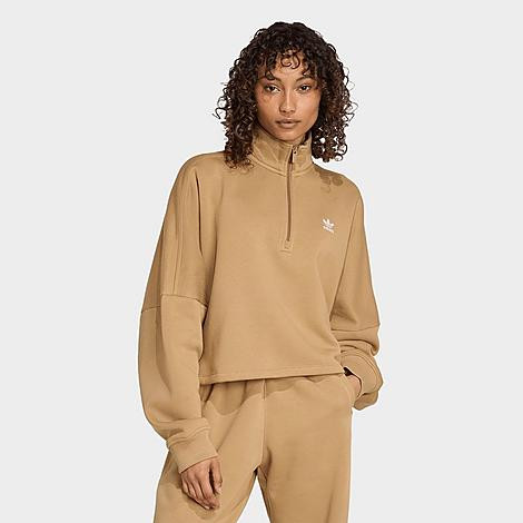 adidas Women's Originals Essentials Half-Zip Fleece Sweatshirt in Cardboard Size: Large | Finish Line (US)