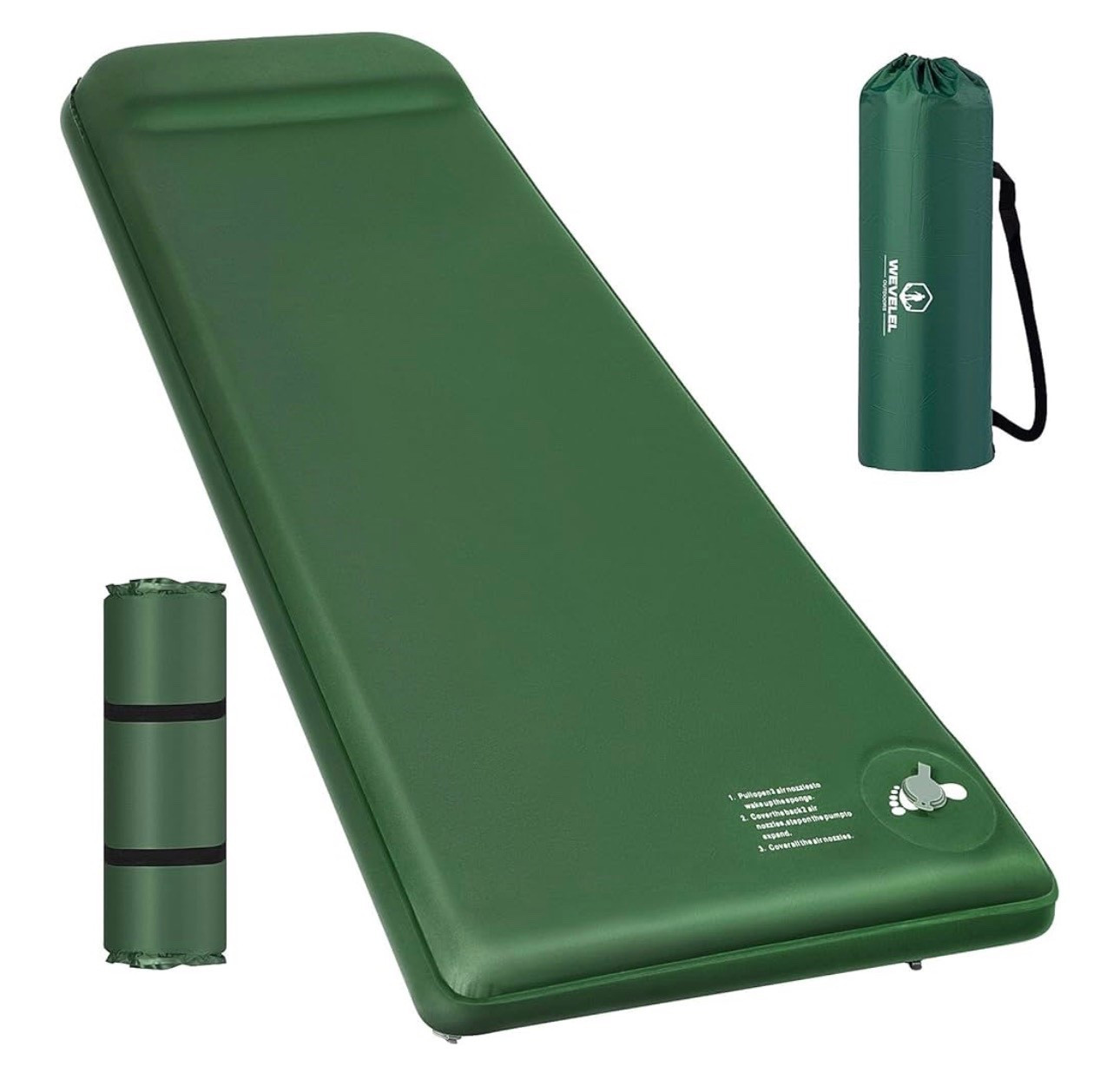 Memory Sleeping Pad, 3.1" Ultra-Thick Foam Sleeping Mats for Camping, Easy Inflate&Deflate,9.5 R-Value Insulated Camping Mattress Pad with Pillow, for Car Travel Tent