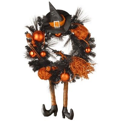 National Tree Company Artificial Witch's Wreath, Decorated with Black and Orange Trim, Ball Ornam... | Target