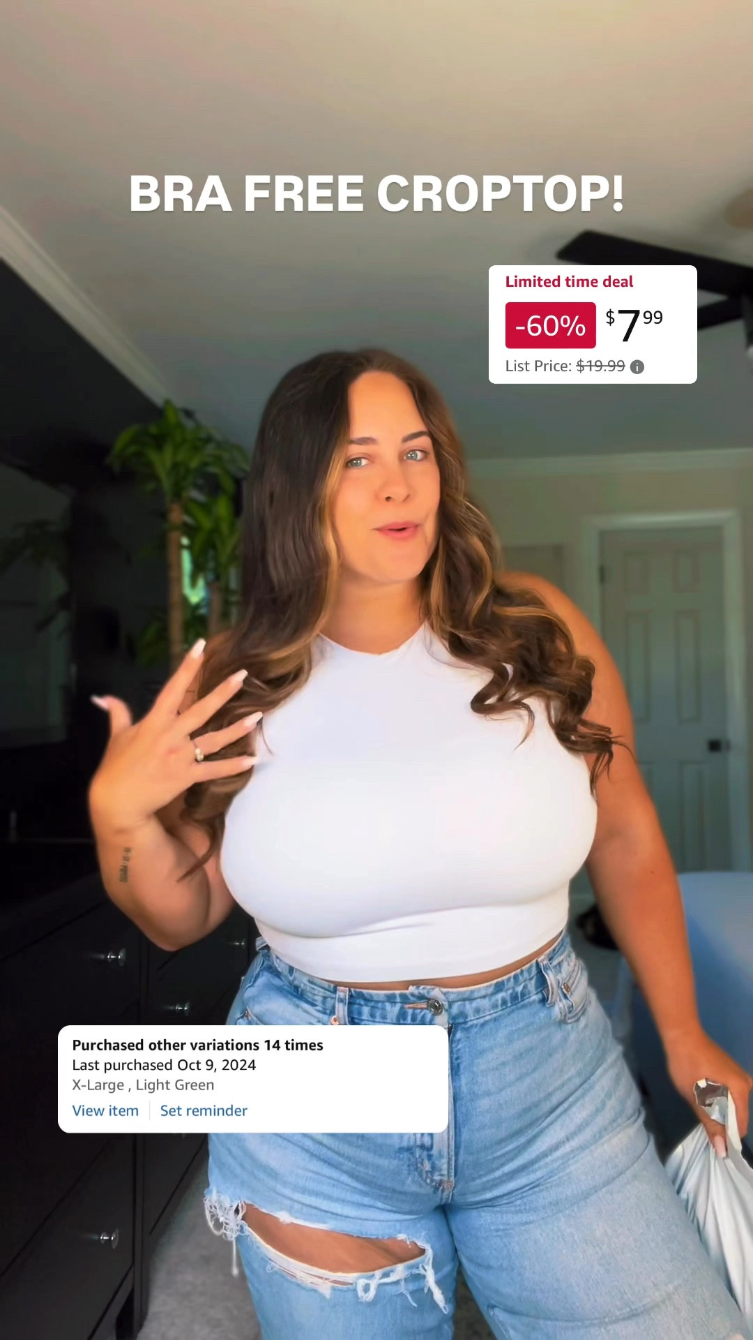 $7.99 double lined crop top! 

Shown in size XL 
BRA FREE
THICK SOFT DOUBLE LINED MATERIAL



#LTKFindsUnder50 #LTKSaleAlert #LTKMidsize