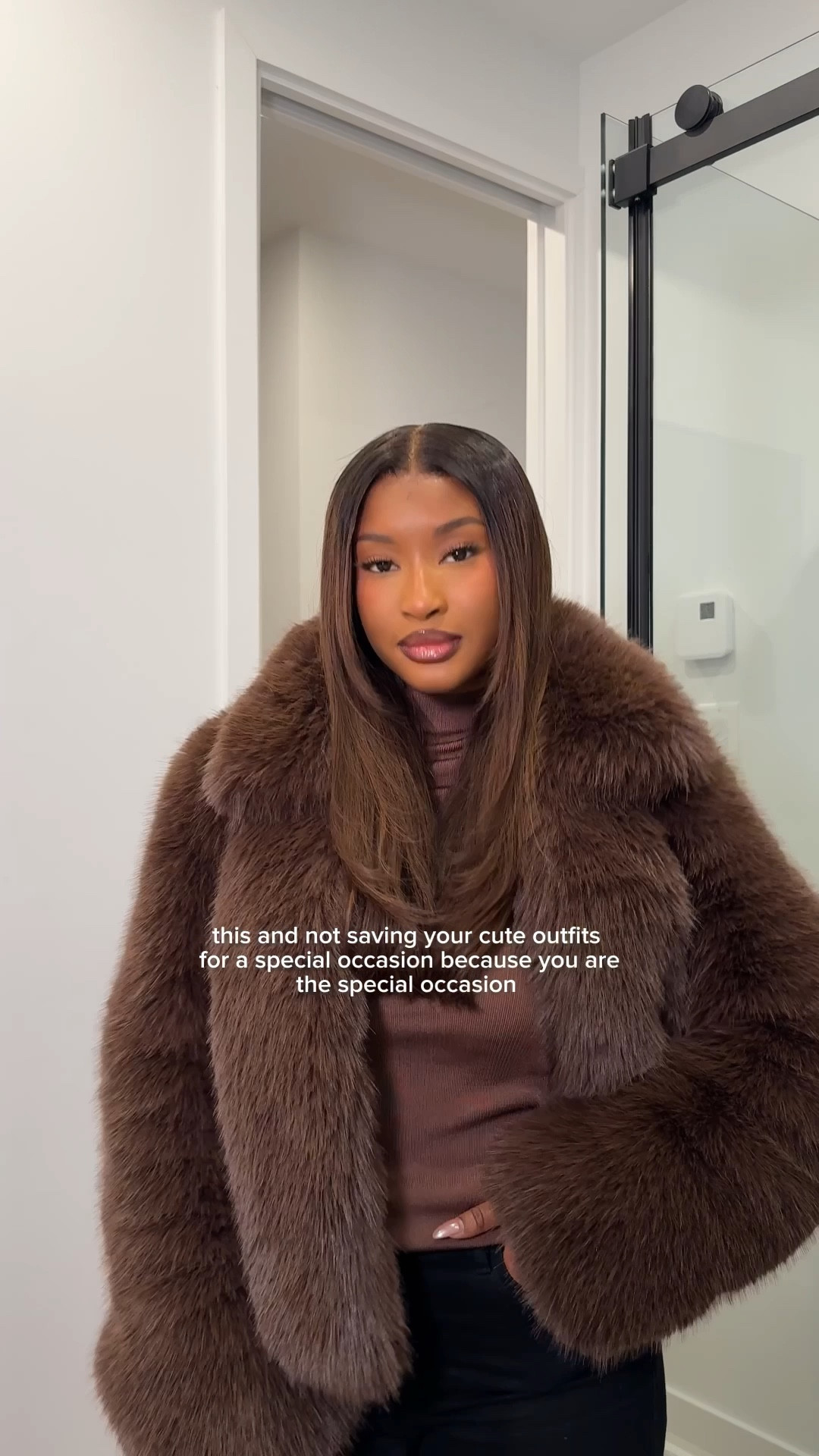 Obsessed with this brown fur coat!! I paired it with a brown turtle neck top but the material literally feels like a beautiful chain material. Love my Burberry Goddess eau de parfum 

#LTKootd #LTKSeasonal