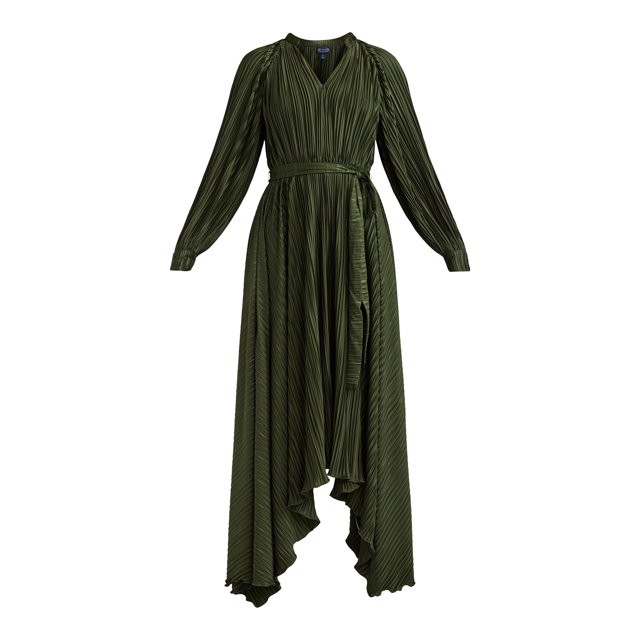 Scoop Women’s Pleated Handkerchief Hem Dress with Long Sleeves, Sizes XS-XXL | Walmart (US)