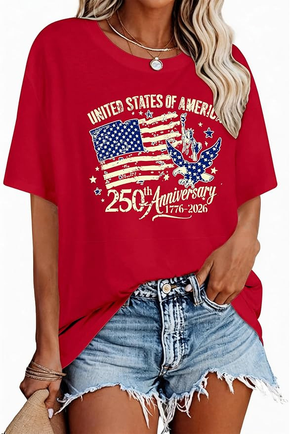 4th of July Outfits for Women USA Patriotic Shirts for Women Short Sleeve Red White and Blue Shir... | Amazon (US)