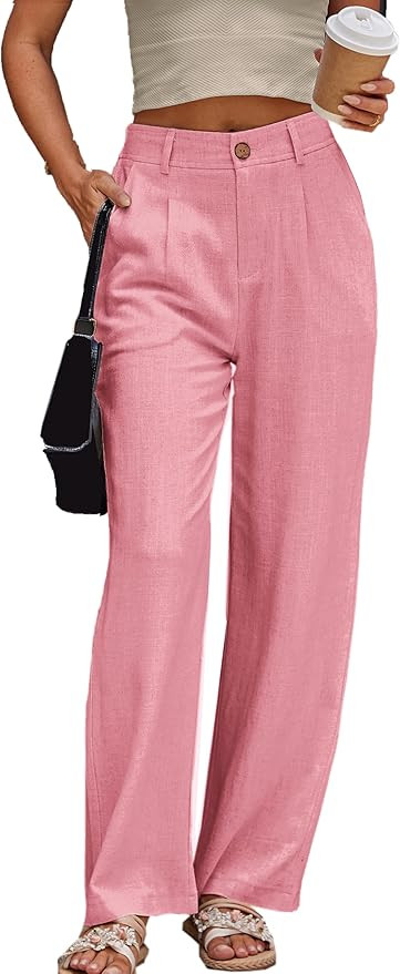 heipeiwa Women's Linen Pants Casual High Waist Wide Leg Straight Dress Cotton Linen Button Trouse... | Amazon (US)