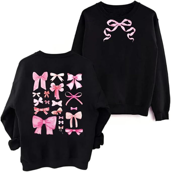 Coquette Pink Bow Y2K Sweatshirt, Pink Coquette Girly Ribbon Sweatshirt, Pink Bow Sweatshirt | Amazon (US)