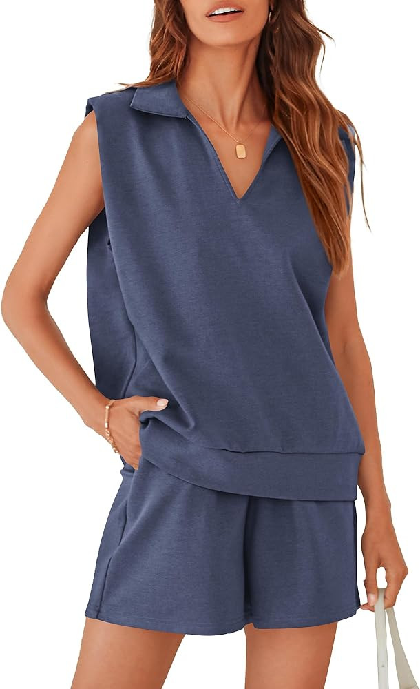 BTFBM Women's Oversized 2 Piece Outfits Sleeveless Sweatshirt Shorts Sets Casual Sweatsuit Tracks... | Amazon (US)