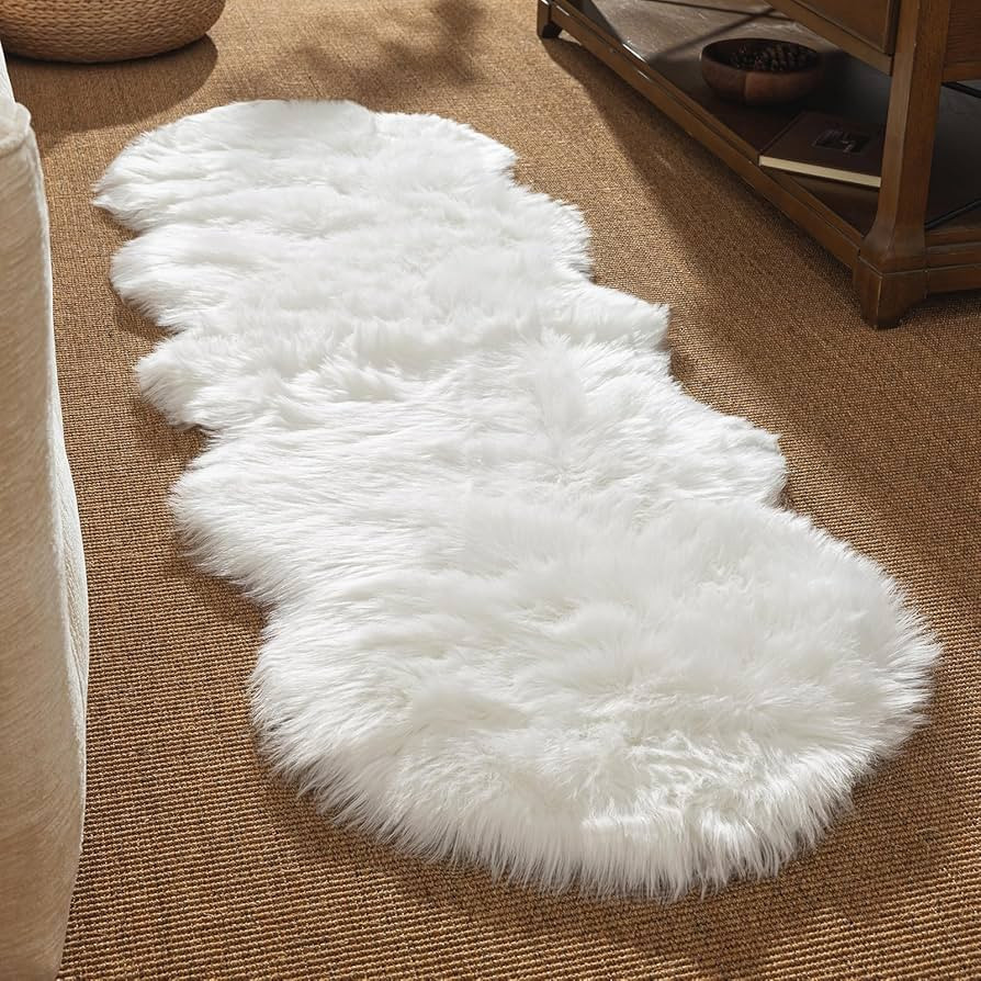 Ashler Faux Fur Rug, White Area Rugs, Fluffy Sheepskin Fur Rug, Fuzzy Ultra Soft 2 x 6 Ft Rugs, M... | Amazon (US)