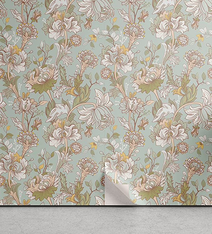Lunarable Peony Peel & Stick Wallpaper for Home, Meadow Flourishing Bouquets Gardening Soft Toned... | Amazon (US)