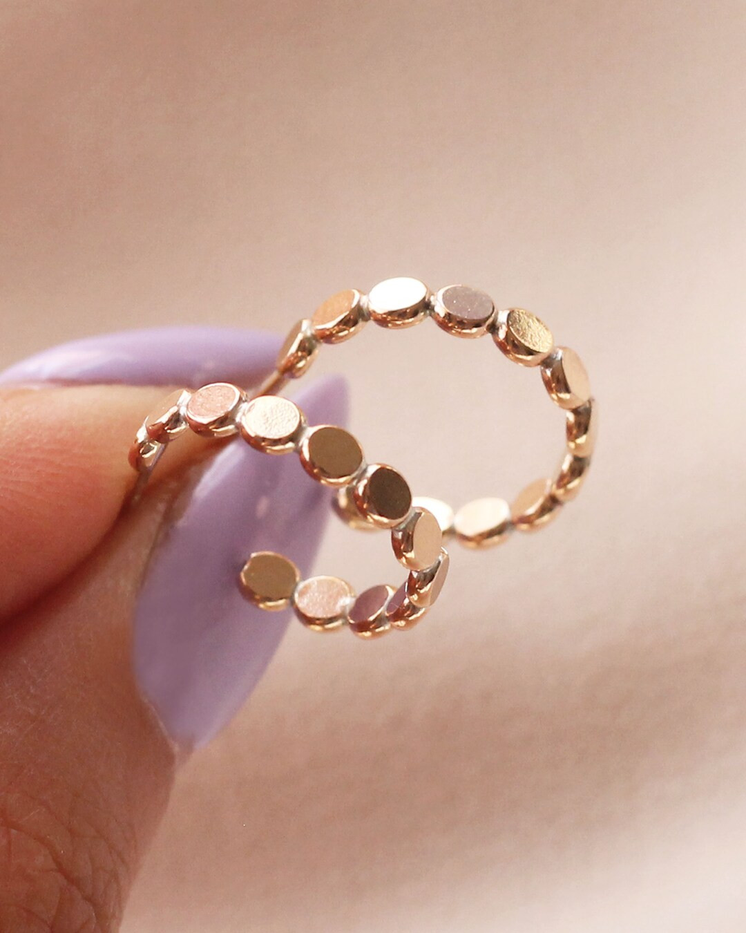 Wide Thick Bead Dot Hoops Earrings Gold Filled E1299 - Etsy | Etsy (US)