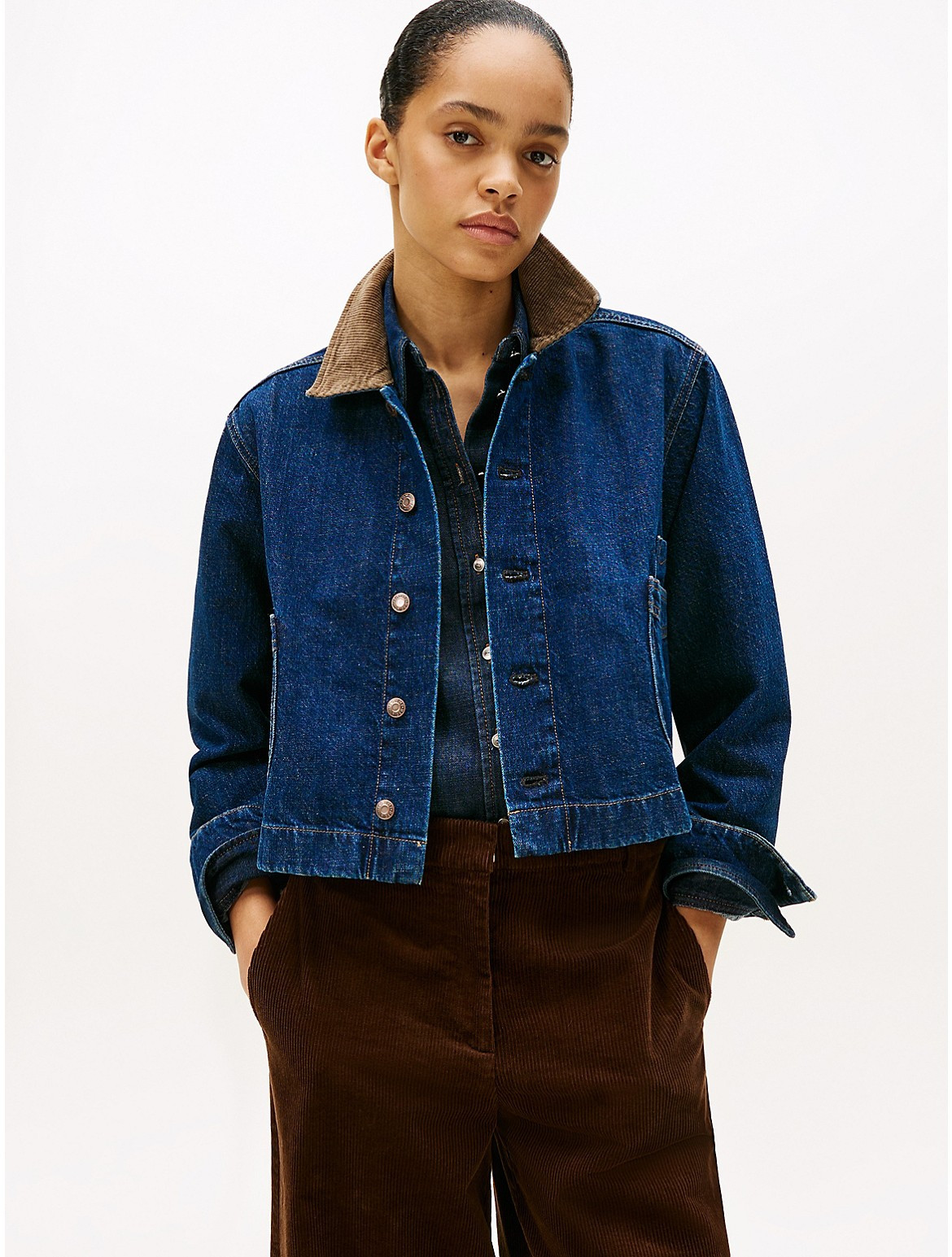 Tommy Hilfiger Women's Cropped Cotton-Hemp Denim Chore Jacket - Blue - M | Tommy Hilfiger (US)