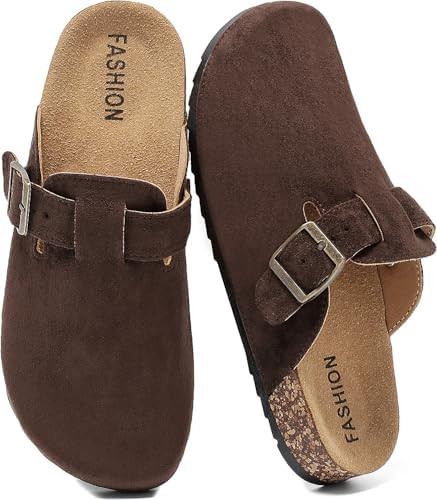 Women's Suede Clogs Mens Leather Mules Comfort Cork Footbed Antislip House Sandals Arch Support P... | Amazon (US)
