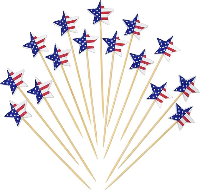 100 Pcs Patriotic Star Cocktail Picks USA Stars Bamboo Toothpick Cake Topper Pick 4th of July Woo... | Amazon (US)