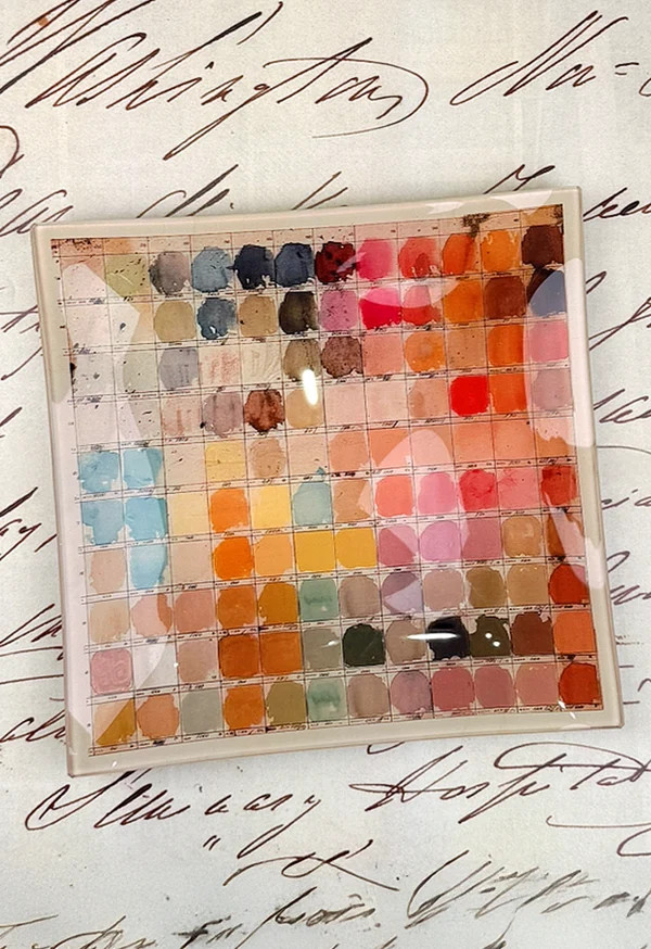 Watercolor Artist's Palette Decoupage Glass Tray | Ben's Garden