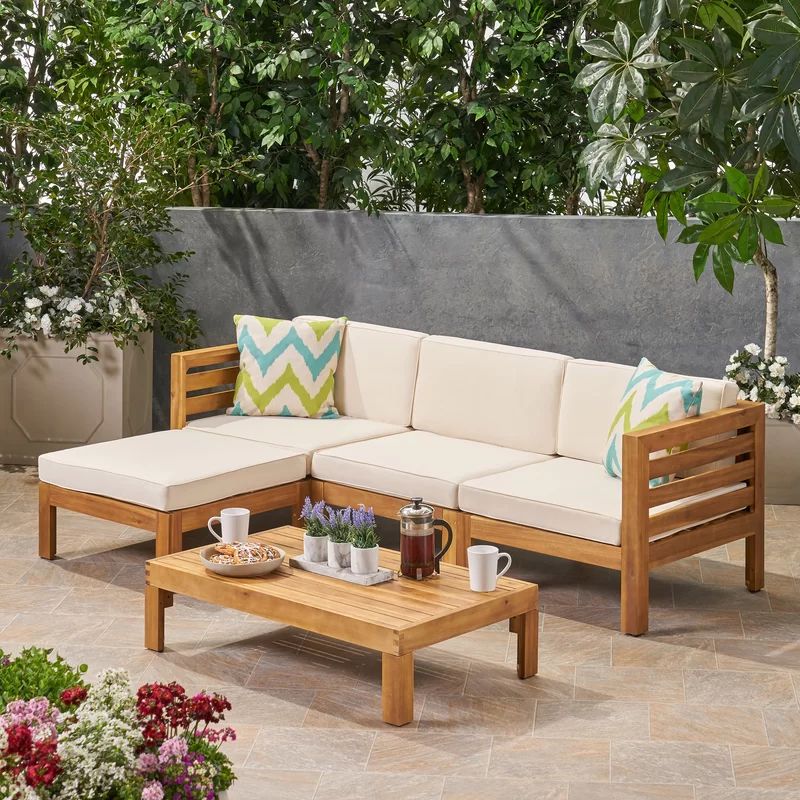 Gislaine Solid Wood 4 - Person Seating Group with Cushions | Wayfair North America