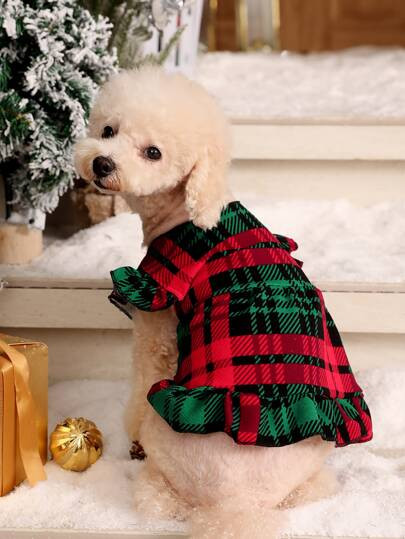 PETSIN Christmas Plaid Print Pet Dress | SHEIN