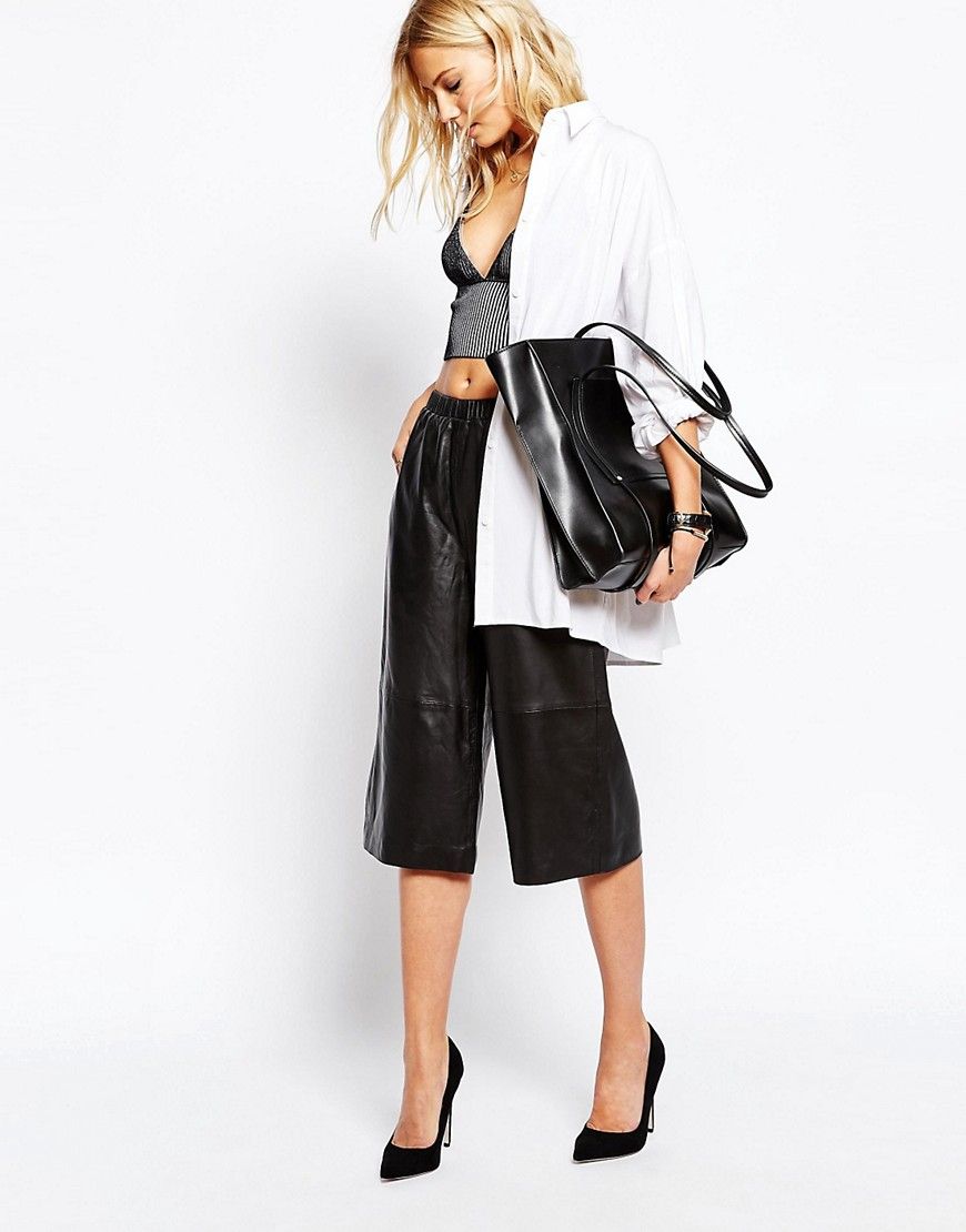 Just Female Billy Leather culottes in Black - Black | Asos EE