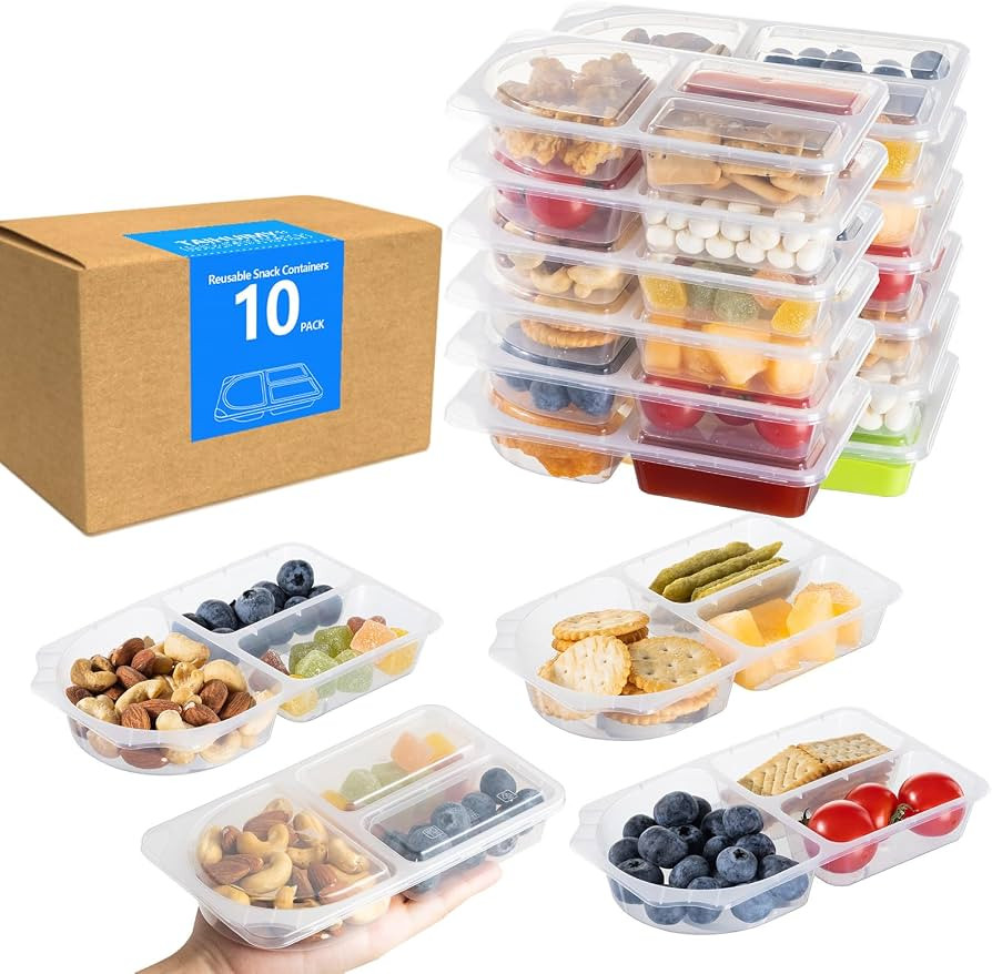 TAIHUIMY 9oz Reusable Snack Containers with Lids for Kid, New 3 Compartment Large Capacity Condim... | Amazon (US)