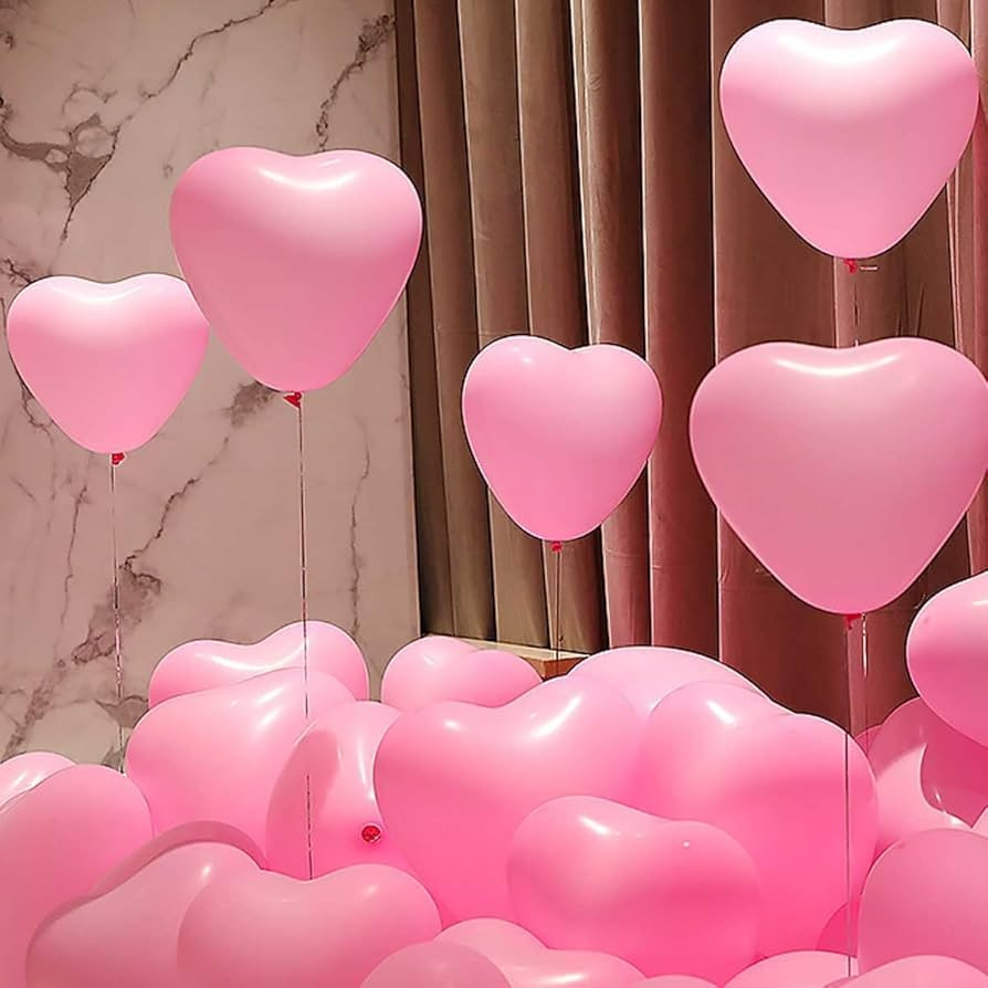 50 10-inch Pink Color Heart shaped Latex Balloons for Valentines Day,Propose Marriage,Wedding Par... | Amazon (US)