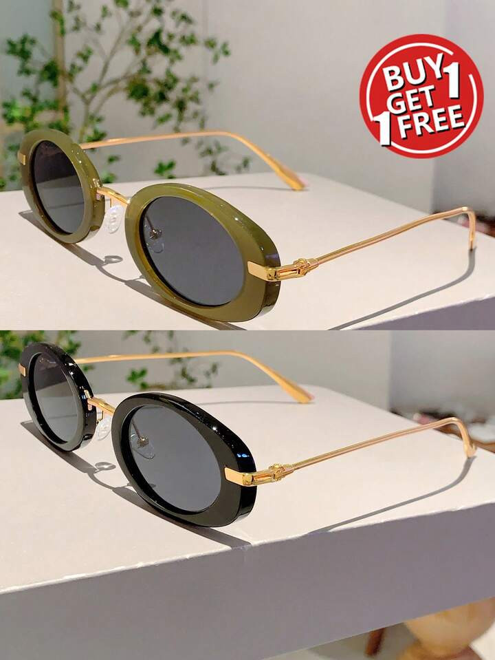2 Pcs Of New Oval Fashion Glasses For Women, Full Frame, Elegant Style, Metal Temple Glasses Combination, Simple Style, Great Value Glasses Set | SHEIN