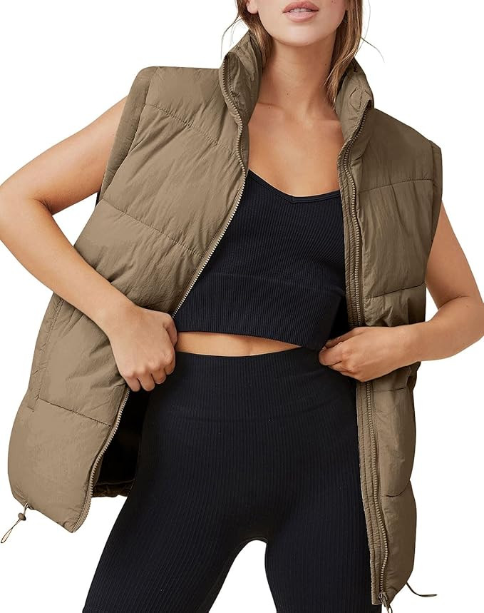 AUTOMET Puffer Vest Women Sleeveless Zip Up Outerwear Warm Puffer Lightweight Down with Pocket Fa... | Amazon (US)