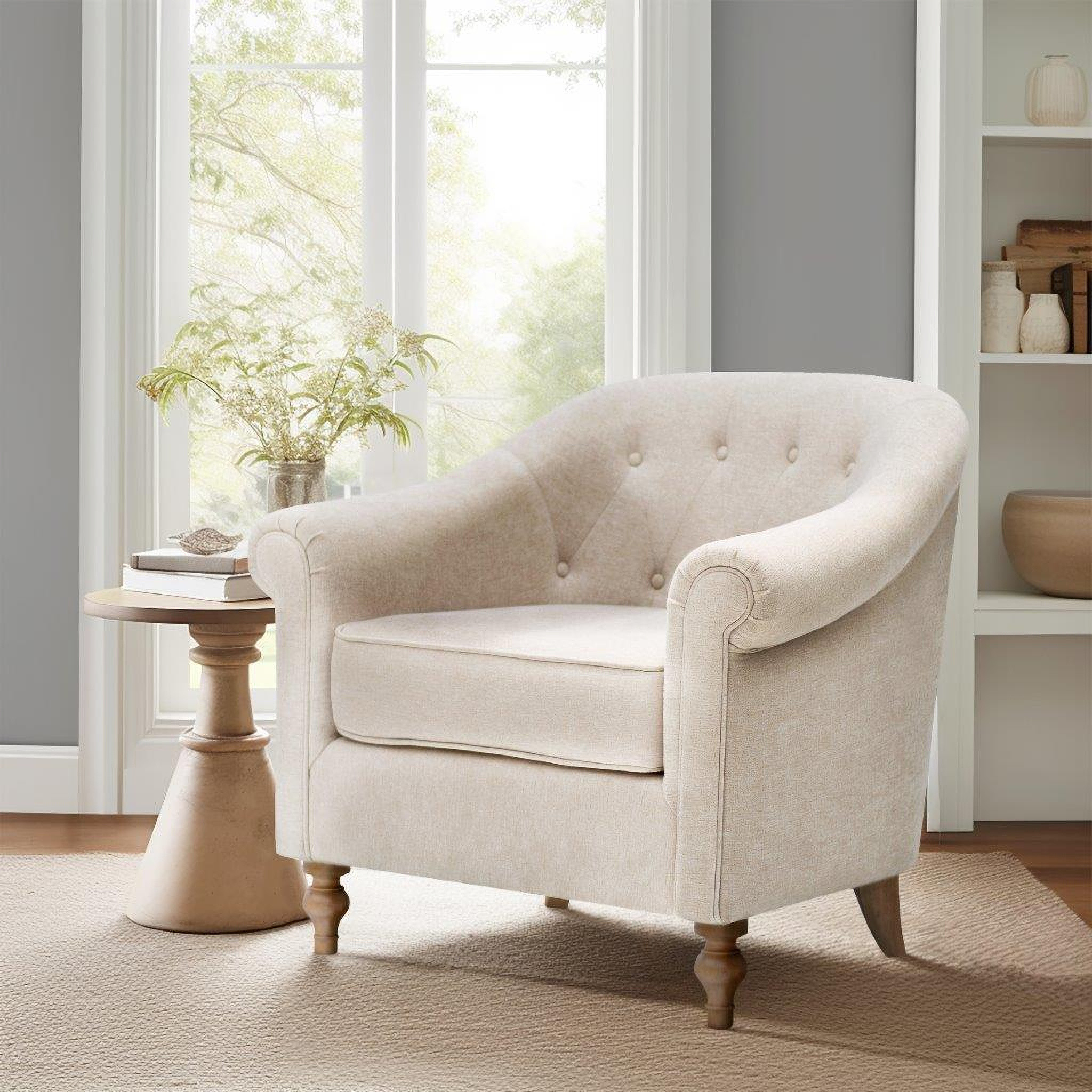 Fayette Tufted Accent Arm Chair In Cream | 1StopBedrooms | 1stopbedrooms