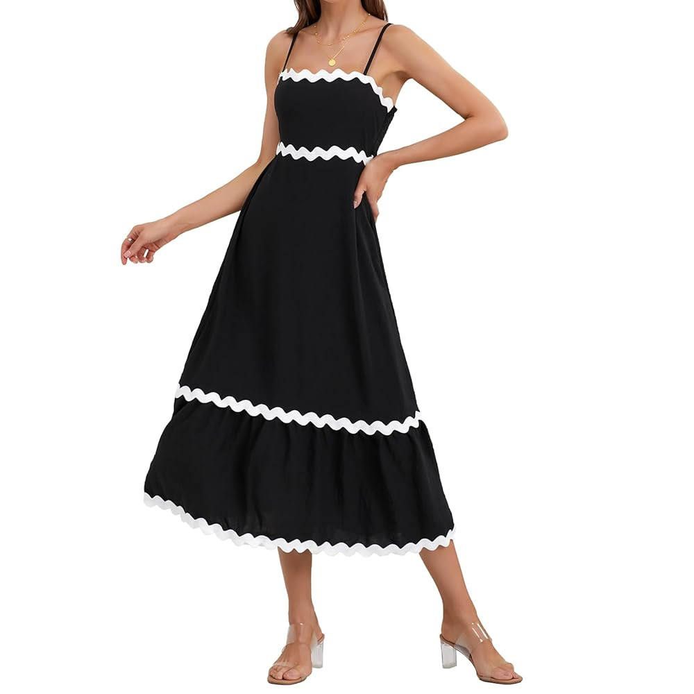 Womens Summer Spaghetti Straps Long Dress RIC Rac Dress 2025 Casual Flowy Lace Midi Beach Dress S... | Amazon (US)