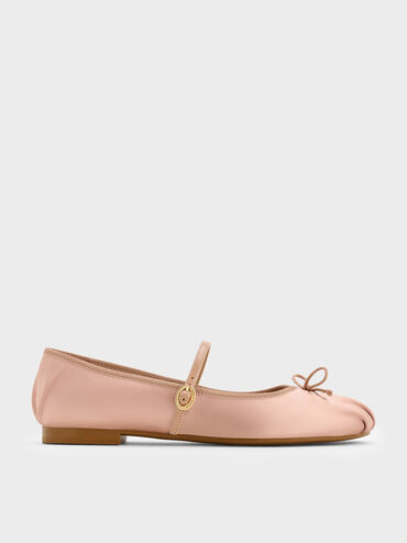 Emiko Satin Bow Mary Jane Flats
    
         - Nude | Charles & Keith US