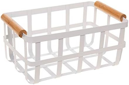 Simplify Rectangular Metal Storage Basket with Bamboo Handles | Large | Farmhouse Style Wire Bask... | Amazon (CA)